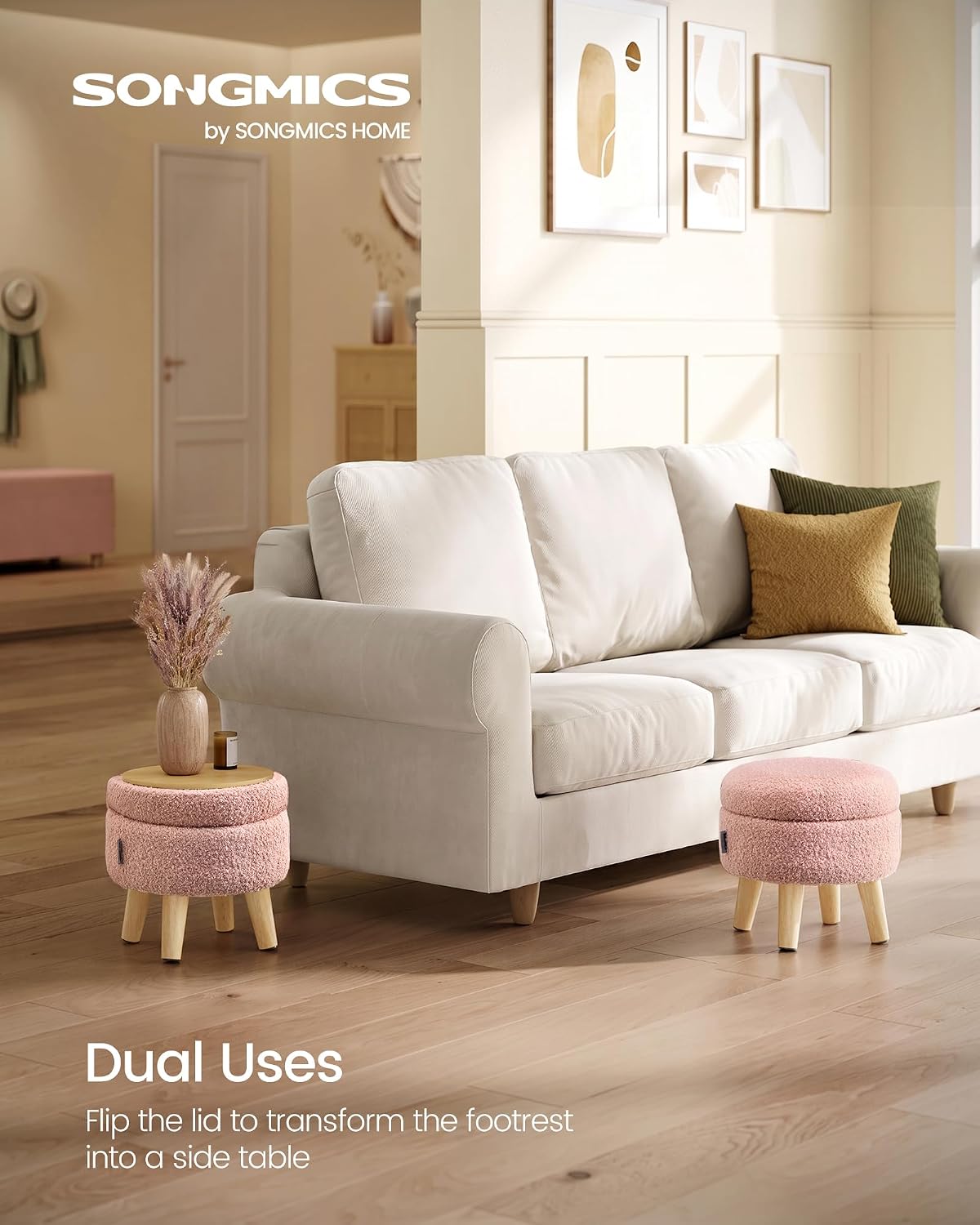 SONGMICS Foot Stool Ottoman, Small Storage Ottoman with Legs, 12.2 Inches