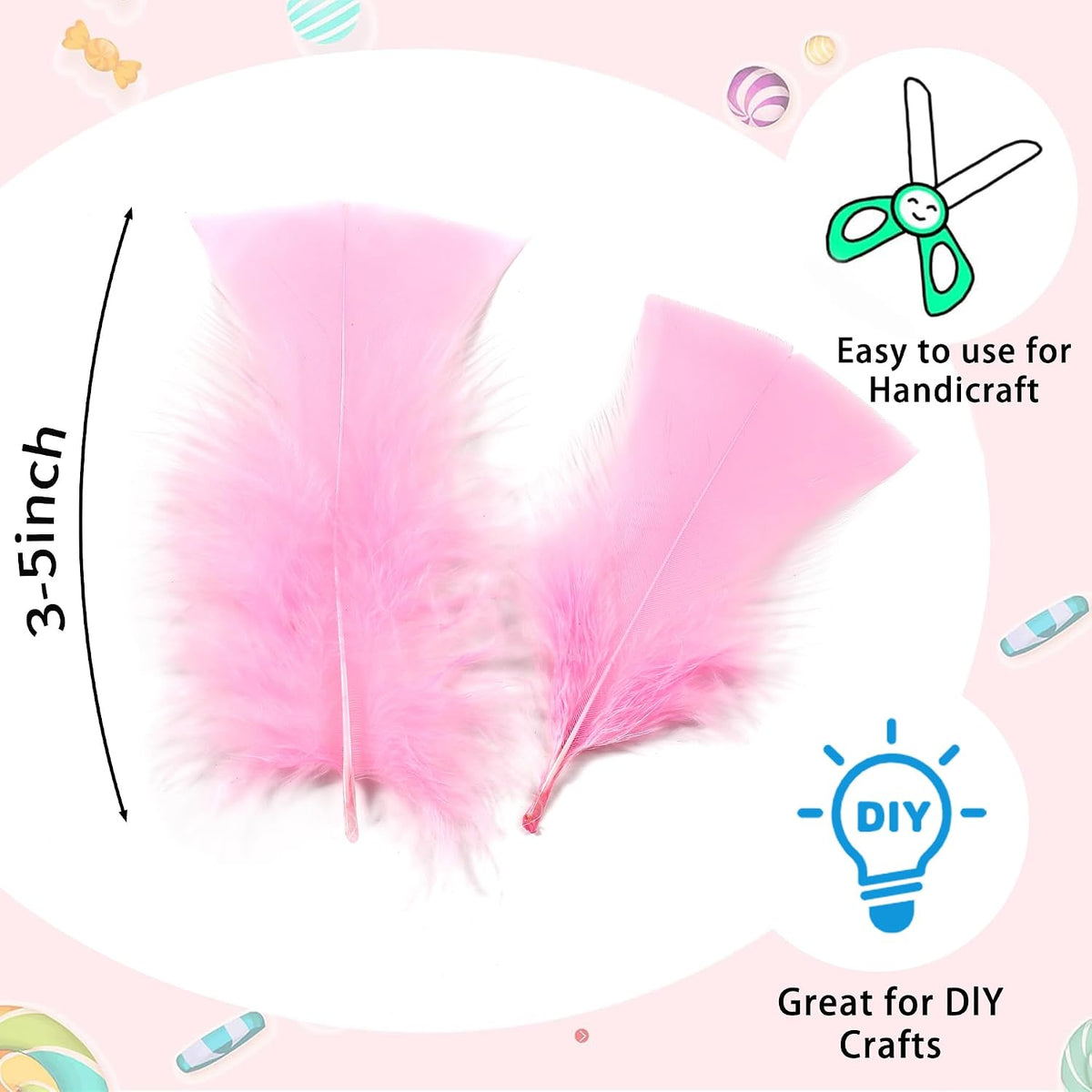 Light Pink Turkey Craft Feathers for Crafts Supplies,300Pcs,3-5inch