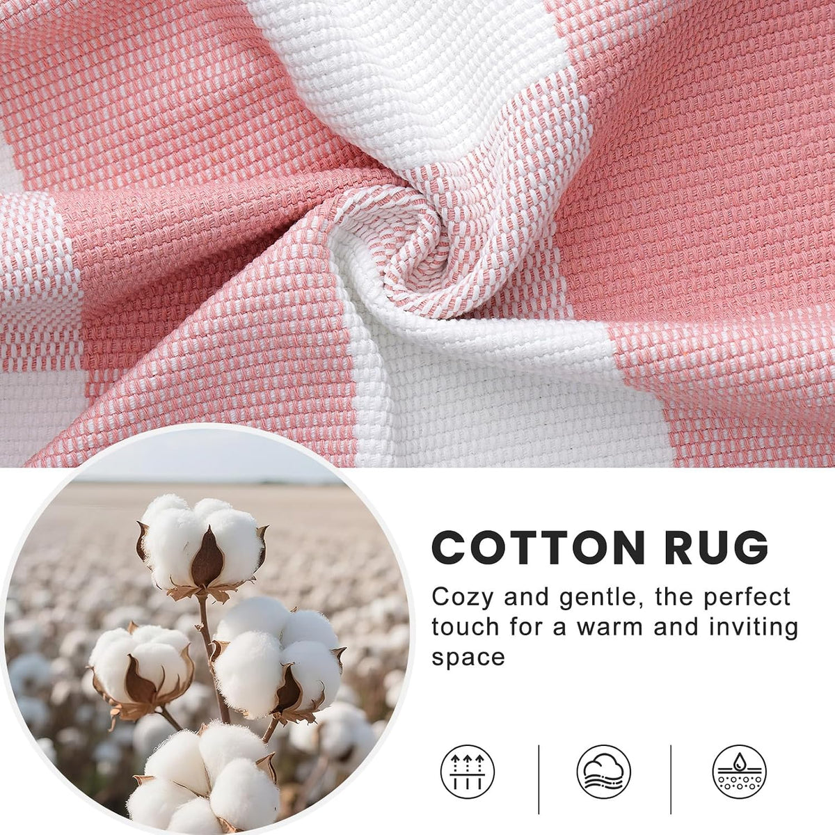 Buffalo Plaid Rug 2'4" x 3'7" (27.5" x 43") – Pink and White Cotton Checkered Doormat, Washable Indoor Outdoor Rug for Layered Front Porch, Kitchen, Entryway Decor