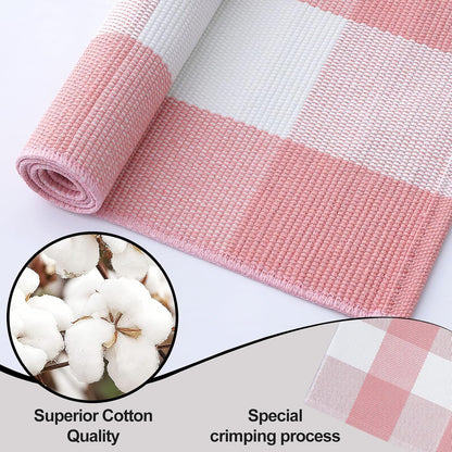 Buffalo Plaid Rug 2'4" x 3'7" (27.5" x 43") – Pink and White Cotton Checkered Doormat, Washable Indoor Outdoor Rug for Layered Front Porch, Kitchen, Entryway Decor