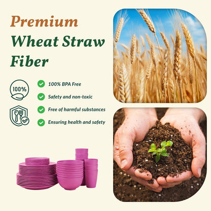40-Piece Kitchen Plastic Wheat Straw Dinnerware Set, Dish Set for 8, Dinner Plates, Dessert Plate, Cereal Bowls, Cups, Appetizer Plates,Unbreakable Plastic Outdoor Camping Dishes,Pink