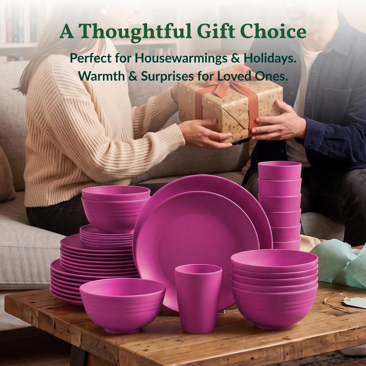 40-Piece Kitchen Plastic Wheat Straw Dinnerware Set, Dish Set for 8, Dinner Plates, Dessert Plate, Cereal Bowls, Cups, Appetizer Plates,Unbreakable Plastic Outdoor Camping Dishes,Pink