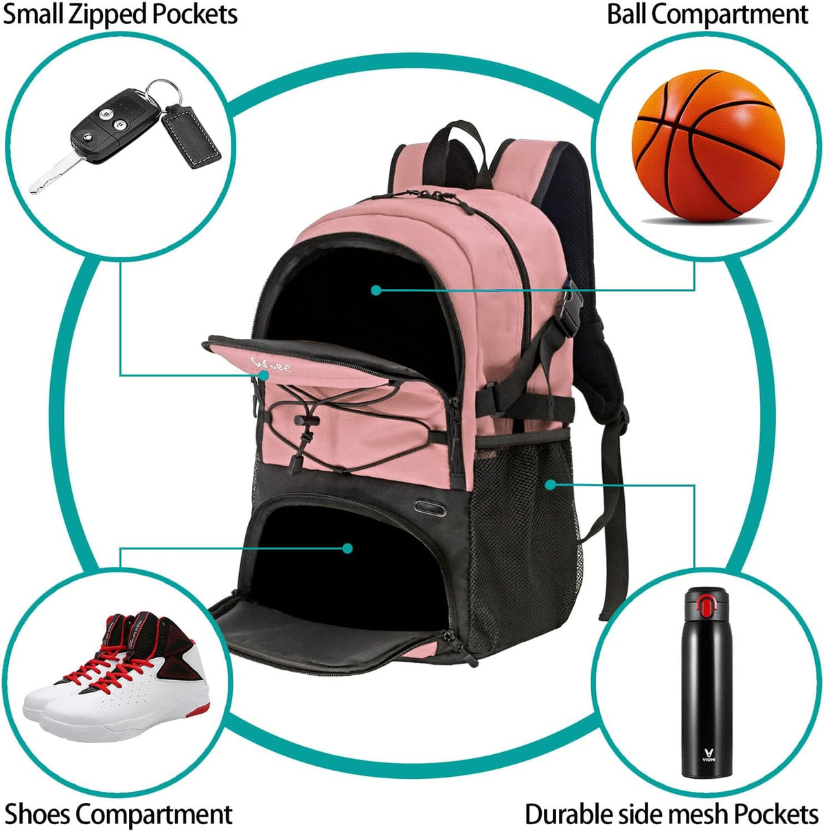 Basketball Backpack Large Sports Bag with Separate Ball Holder & Shoes Compartment, Best for Basketball, Soccer,Gym