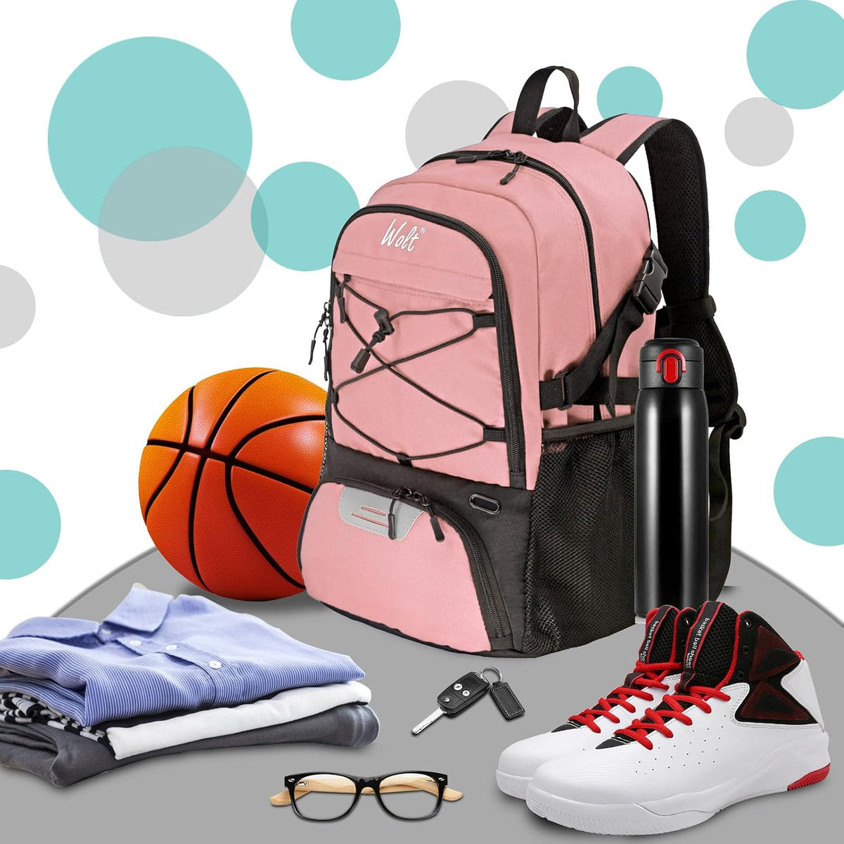 Basketball Backpack Large Sports Bag with Separate Ball Holder & Shoes Compartment, Best for Basketball, Soccer,Gym