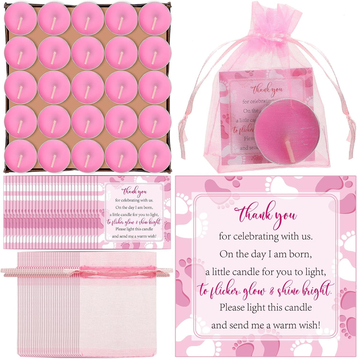50 Sets Baby Shower Party Favors,Pink