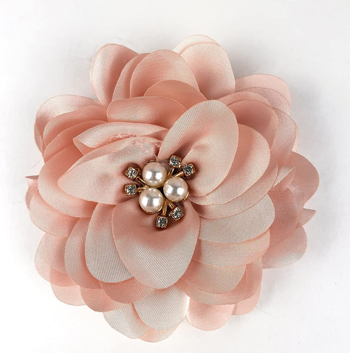 10PC Peach Large Chiffon Fabric Flower Rhinestone Cluster for DIY Handmade Decorative Hair Clip Scrapbooking and More Decor 3.2" Inch