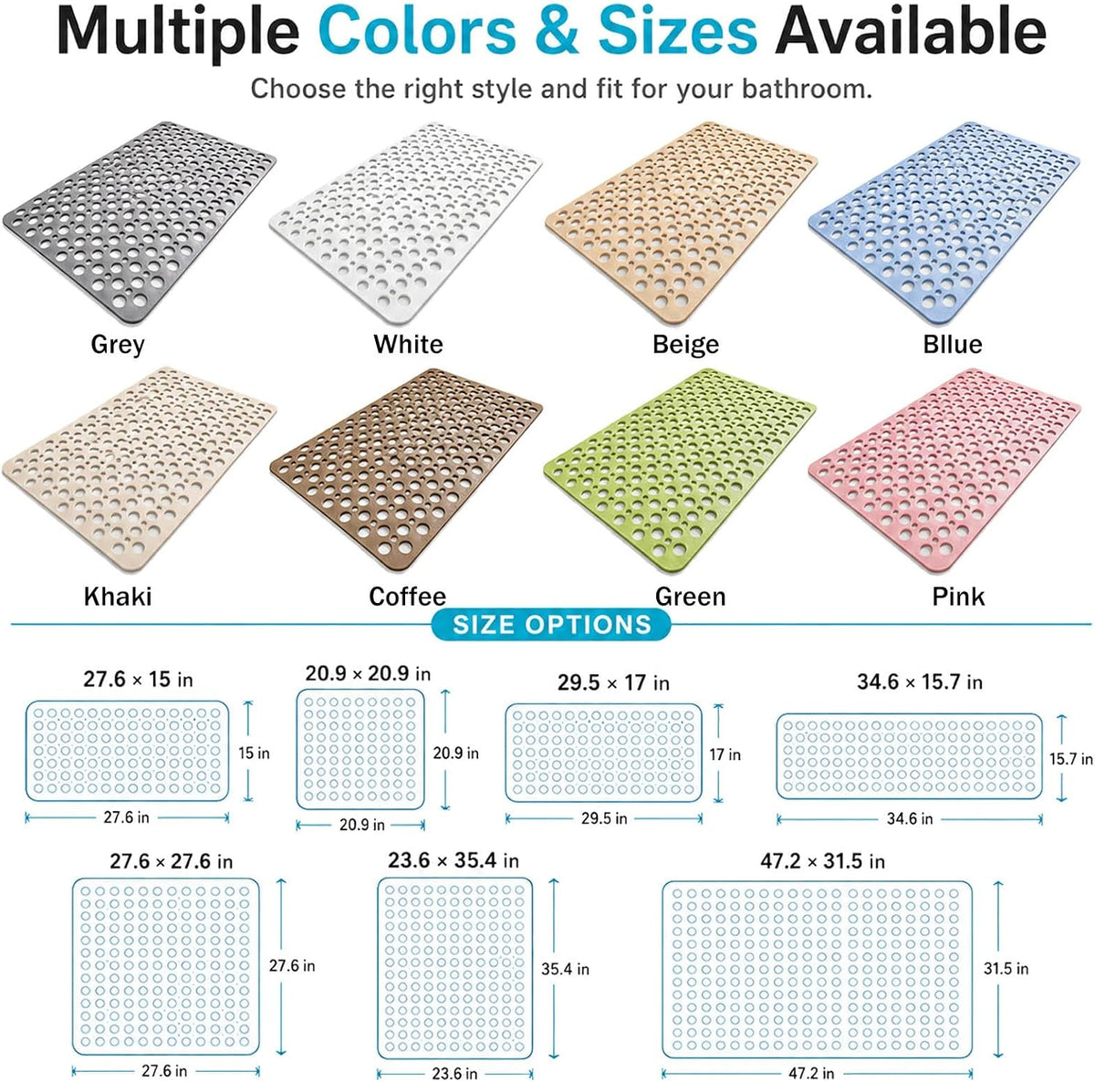 Casa and Beyond Shower Mat, Secure Shower Mat-Non-Slip, Washable Non-Slip Bathtub Mats, with Suction Cups and Drain Holes, Soft Textured Design, Easy to Clean for Bathroom (Pink, 20.9" x 20.9")