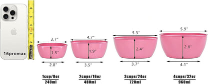 4-Piece Classic Plastic Prep Bowls with Lids, Nesting Plastic Small Mixing Bowl Set for Mixing, Baking, Prepping, Cooking and Serving Food, Microwave and Dishwasher Safe (Pink)