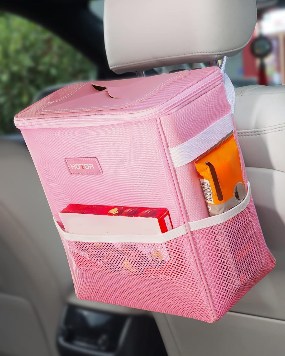 Car Trash Can, Leakproof Car Organizer, 2-Gallon, Pink