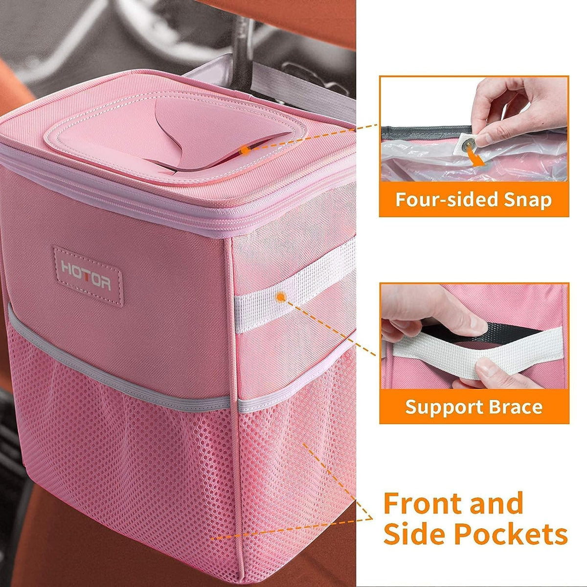Car Trash Can, Leakproof Car Organizer, 2-Gallon, Pink