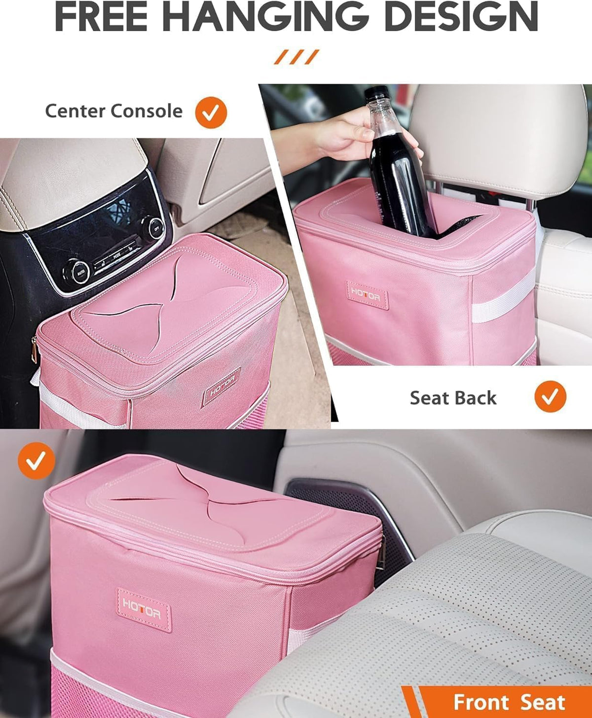 Car Trash Can, Leakproof Car Organizer, 2-Gallon, Pink