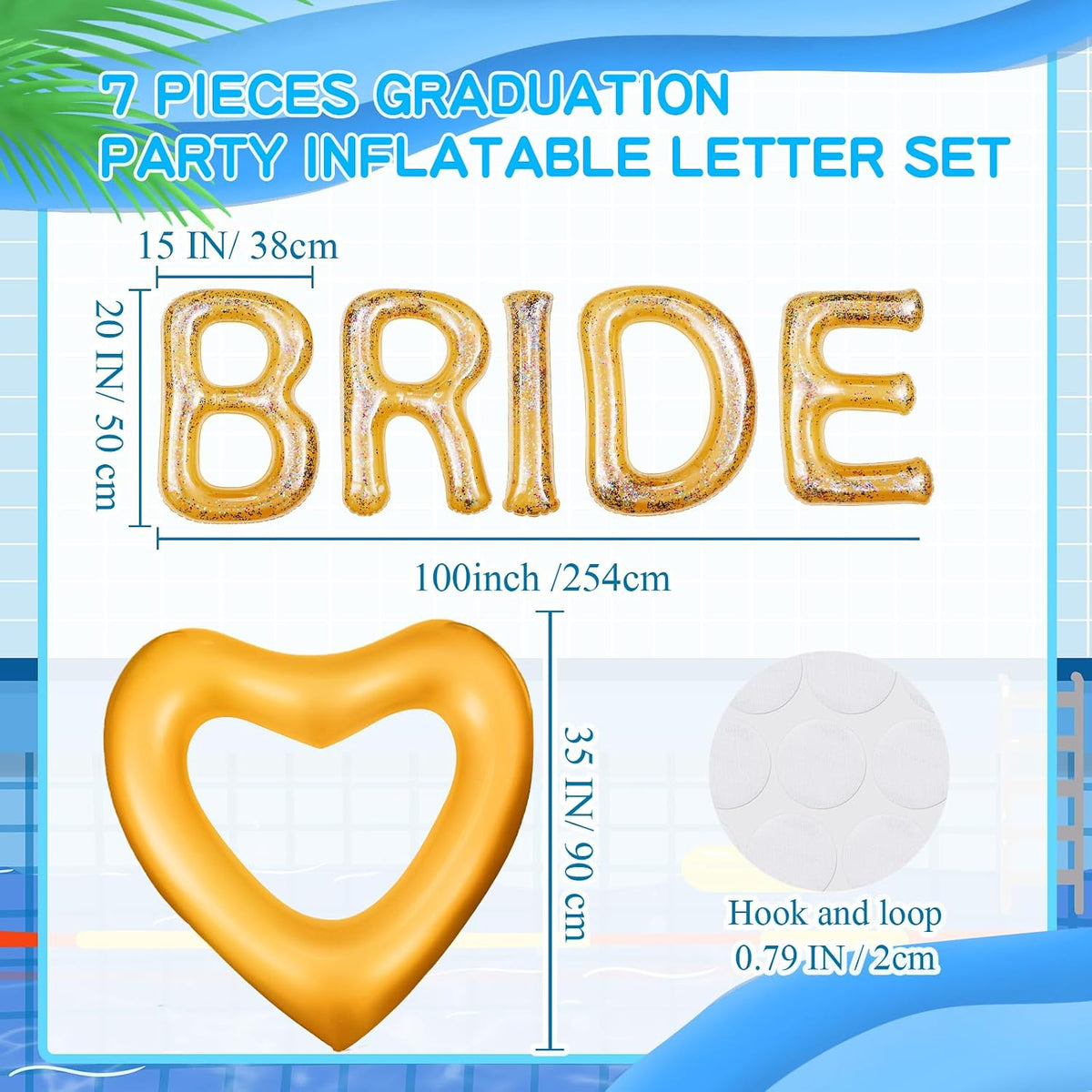 Bride Inflatable Pool Floats 6 Pcs Bachelorette Letters Rose Gold