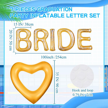 Bride Inflatable Pool Floats 6 Pcs Bachelorette Letters Rose Gold