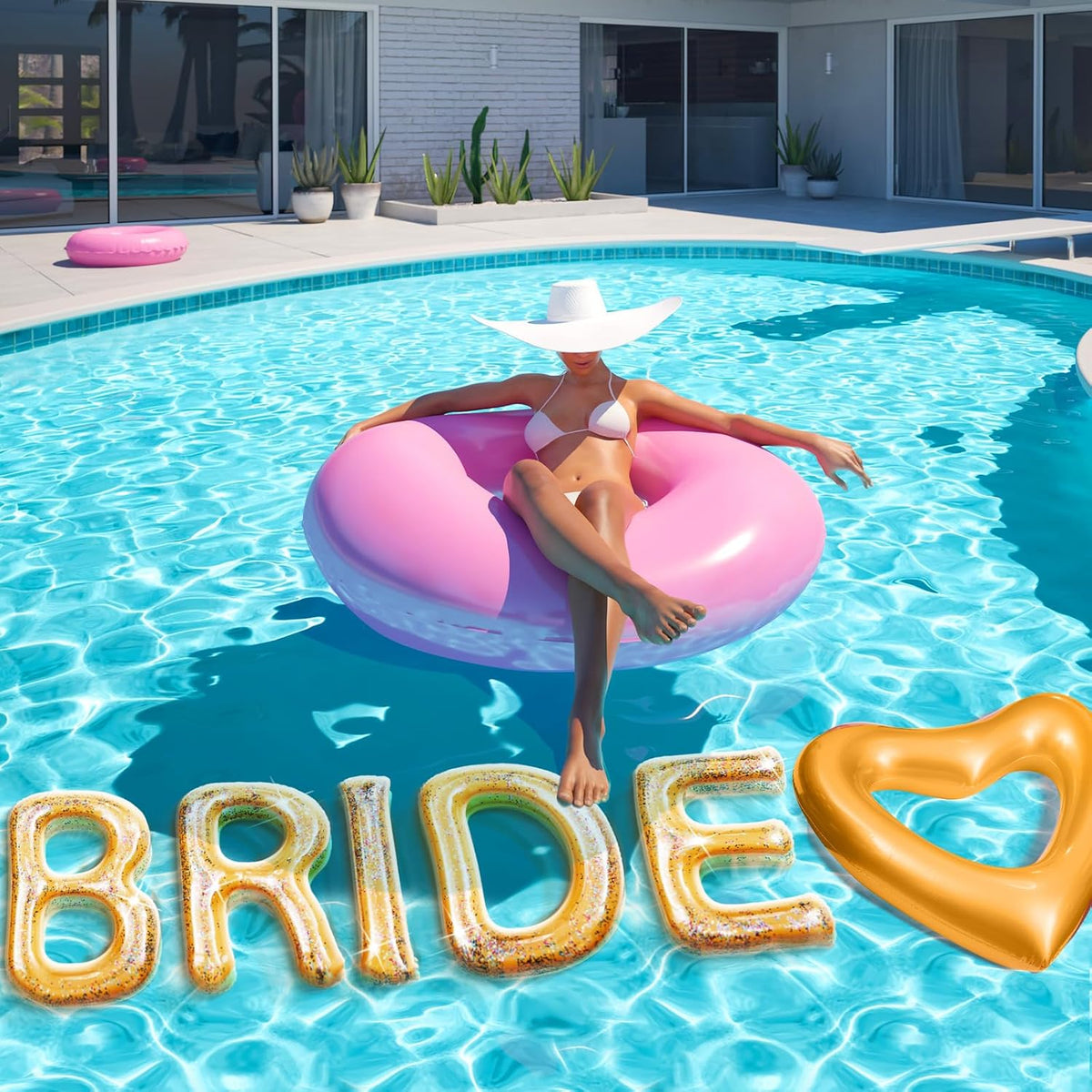 Bride Inflatable Pool Floats 6 Pcs Bachelorette Letters Rose Gold
