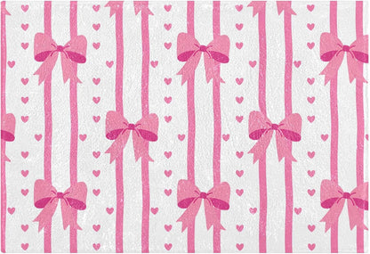 Pink Bows and Stripes Bathroom Rugs, Ultra Soft Absorbent Plush 16” x 24” Bath Mats, Non-Slip Machine Washable Shaggy Floor Rugs for Bathroom Tub