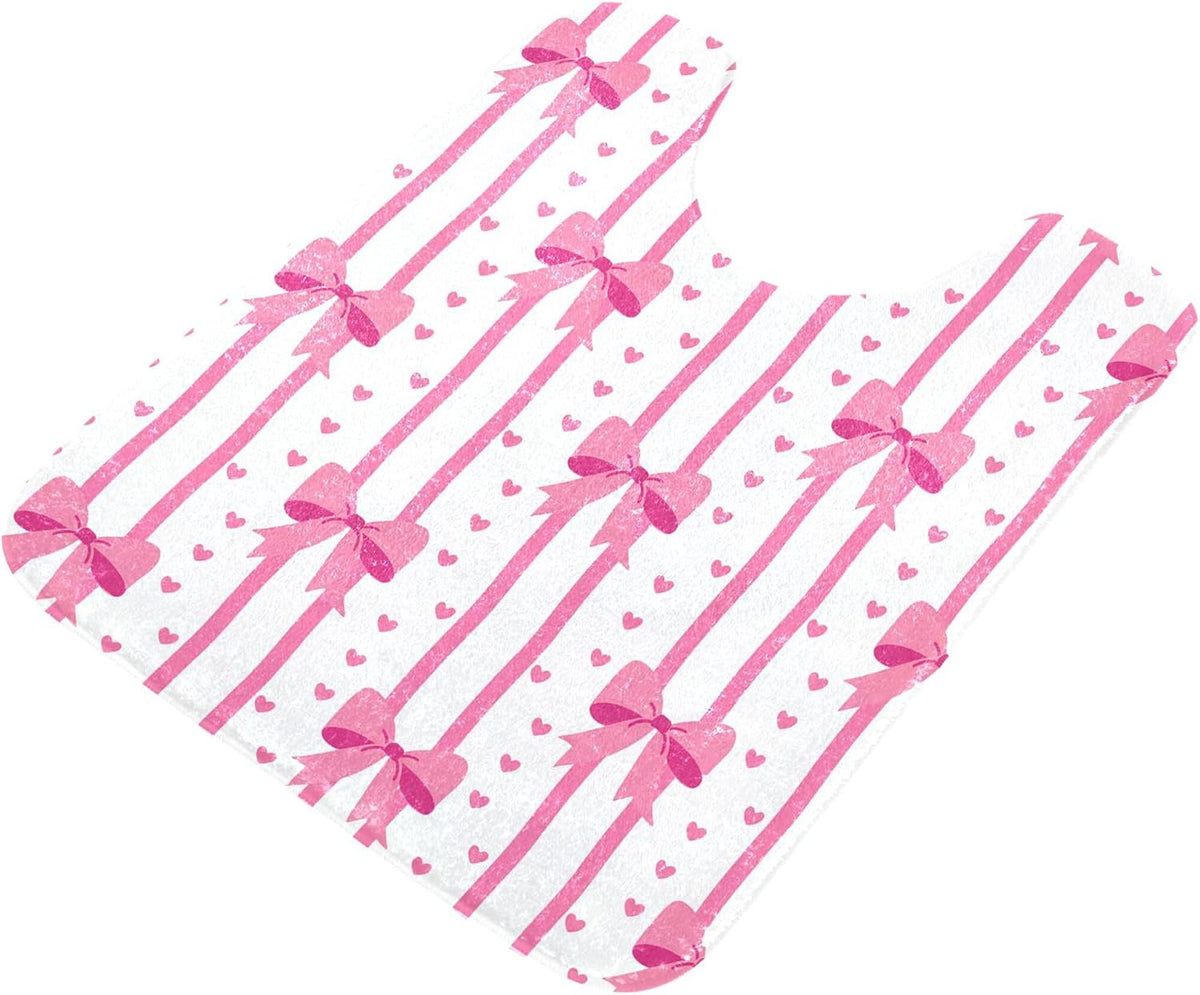 Pink Bows and Stripes Bathroom Rugs, Ultra Soft Absorbent Plush 16” x 24” Bath Mats, Non-Slip Machine Washable Shaggy Floor Rugs for Bathroom Tub