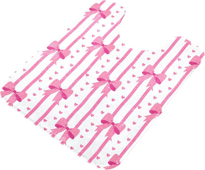 Pink Bows and Stripes Bathroom Rugs, Ultra Soft Absorbent Plush 16” x 24” Bath Mats, Non-Slip Machine Washable Shaggy Floor Rugs for Bathroom Tub