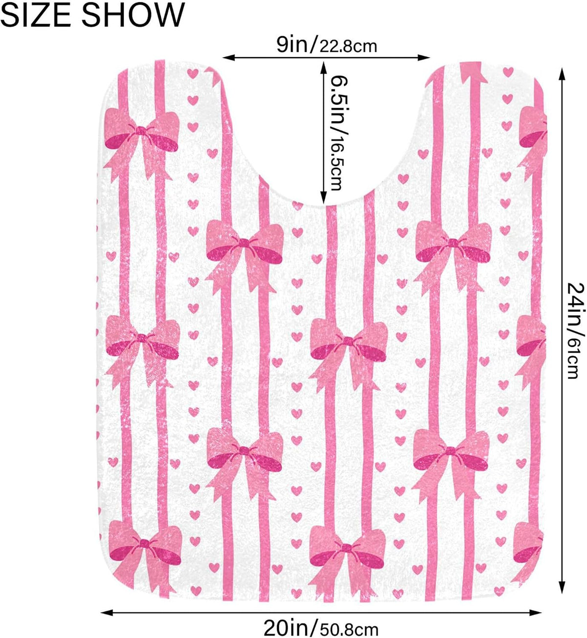 Pink Bows and Stripes Bathroom Rugs, Ultra Soft Absorbent Plush 16” x 24” Bath Mats, Non-Slip Machine Washable Shaggy Floor Rugs for Bathroom Tub