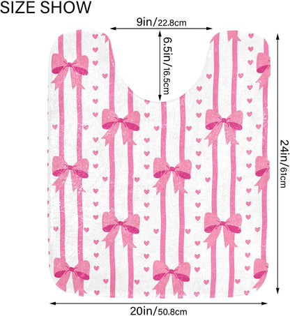 Pink Bows and Stripes Bathroom Rugs, Ultra Soft Absorbent Plush 16” x 24” Bath Mats, Non-Slip Machine Washable Shaggy Floor Rugs for Bathroom Tub