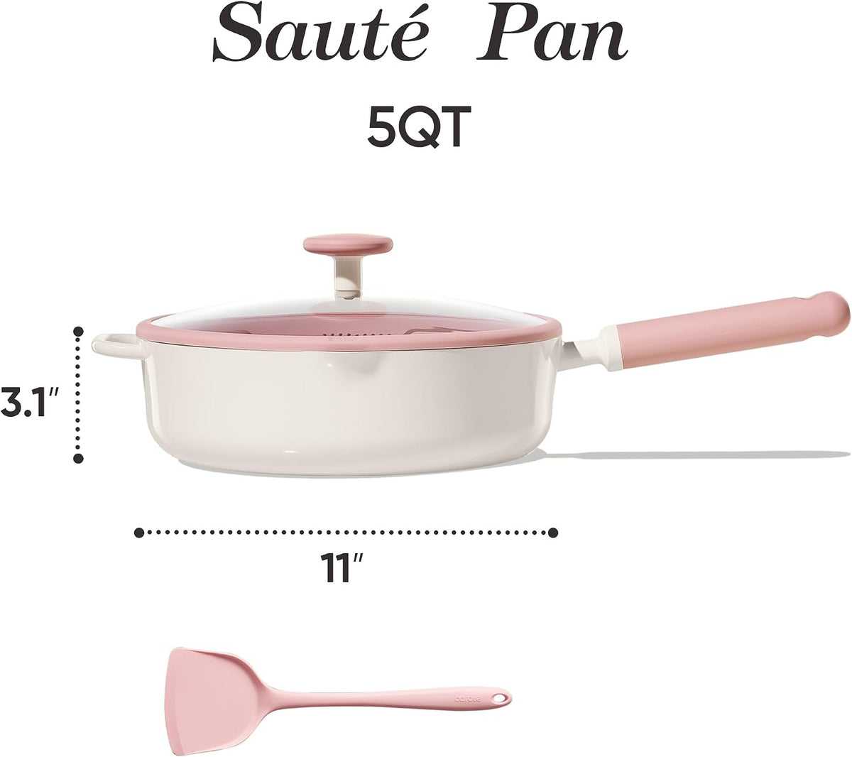 11 Inch Nonstick Deep Frying Pan with Lid, 5 Qt Chef Saute Pan with Pour Spout, Skillet Induction Cookware, Non Stick Cooking Pan Kitchen Pan, Healthy & PFOA/PFAS Free, Includes Spatula, Pink