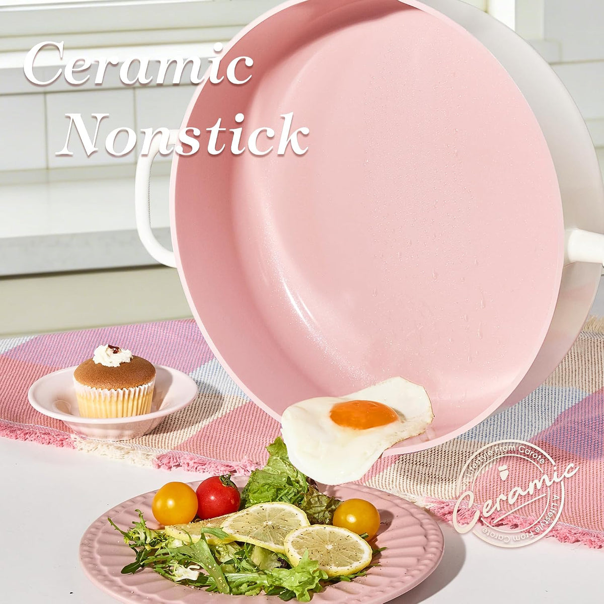 11 Inch Nonstick Deep Frying Pan with Lid, 5 Qt Chef Saute Pan with Pour Spout, Skillet Induction Cookware, Non Stick Cooking Pan Kitchen Pan, Healthy & PFOA/PFAS Free, Includes Spatula, Pink