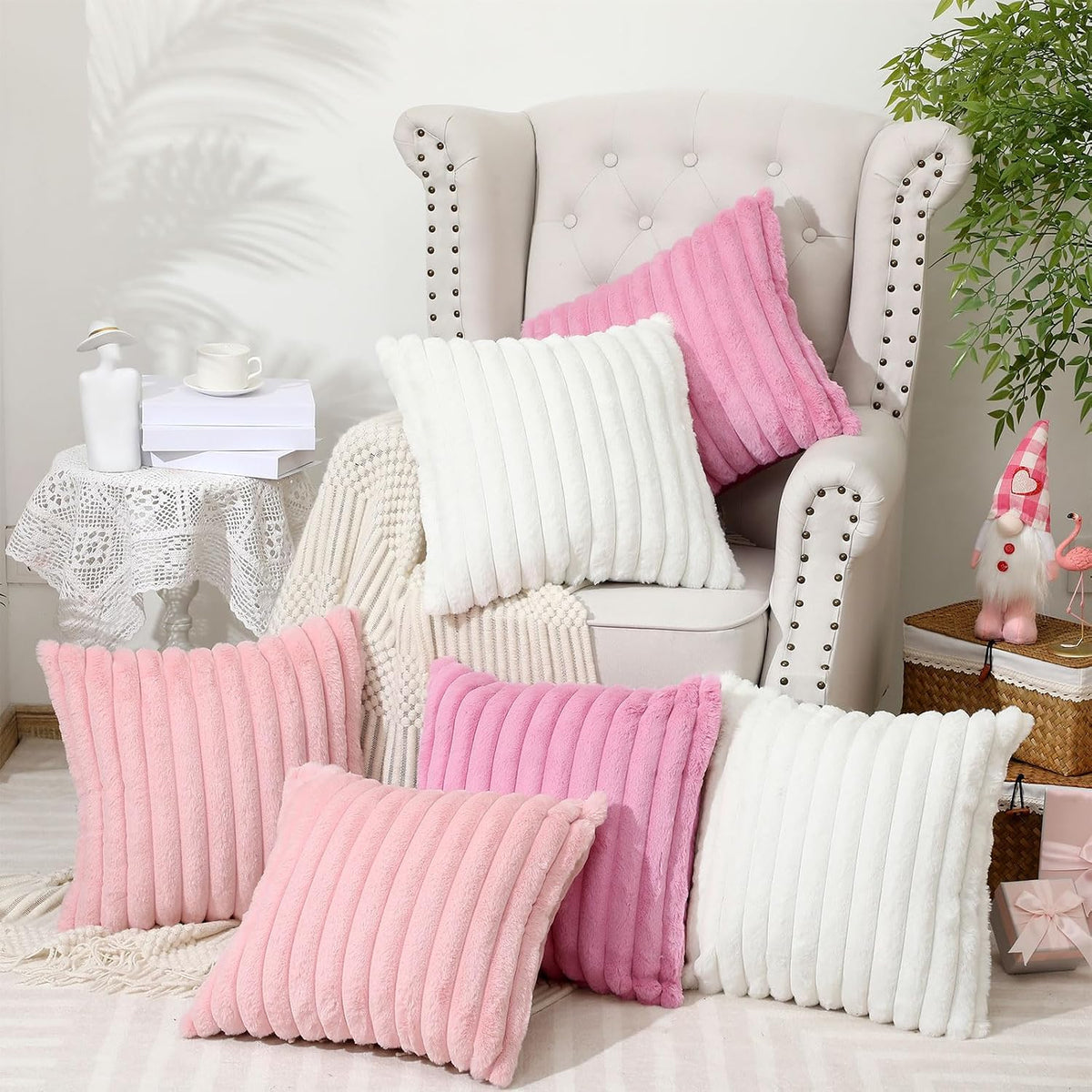 6 Pcs Back to School Faux Fur Plush Throw Pillow Covers 18x18 Inch