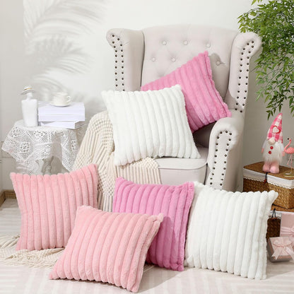 6 Pcs Back to School Faux Fur Plush Throw Pillow Covers 18x18 Inch