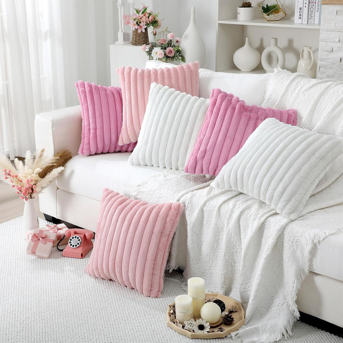 6 Pcs Back to School Faux Fur Plush Throw Pillow Covers 18x18 Inch