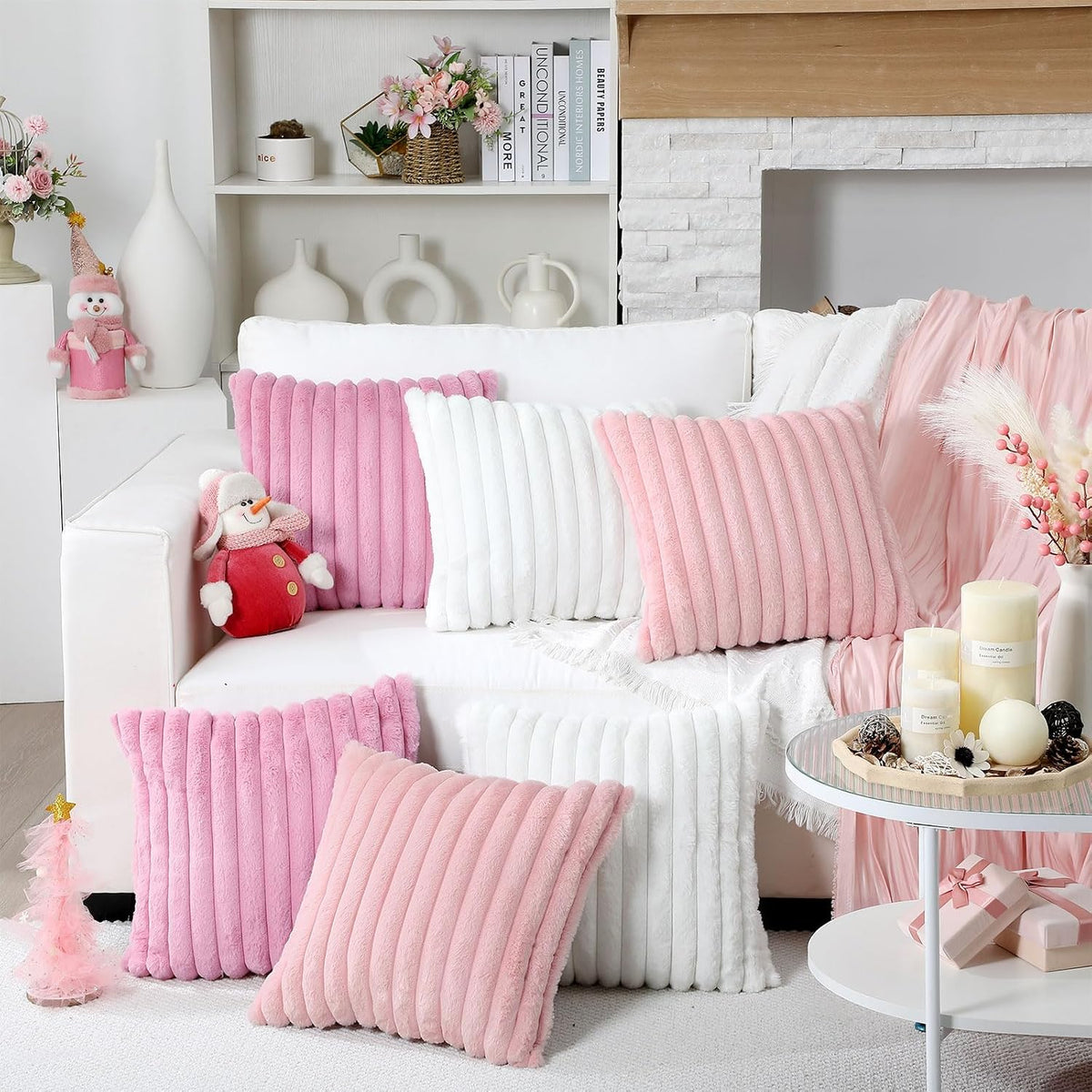 6 Pcs Back to School Faux Fur Plush Throw Pillow Covers 18x18 Inch