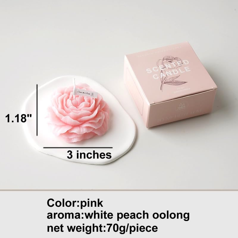 Creative Lovely Deodorizat Aromatherapy Rose Flower Flavor Candles for Birthday New Year Christmas Calm Home Room Office Car Low Temperature Flirting Lover (White Peach Oolong)