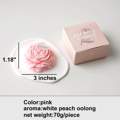 Creative Lovely Deodorizat Aromatherapy Rose Flower Flavor Candles for Birthday New Year Christmas Calm Home Room Office Car Low Temperature Flirting Lover (White Peach Oolong)