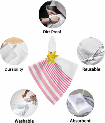 6PCS Cloth Napkins for Dining Table, Modern Style Hot Pink Pinstripe Light Pink Strips Washable Reusable Napkins Set Decorative Table Accessories for Daily Use Wedding Party Cocktail, 20x20 Inch
