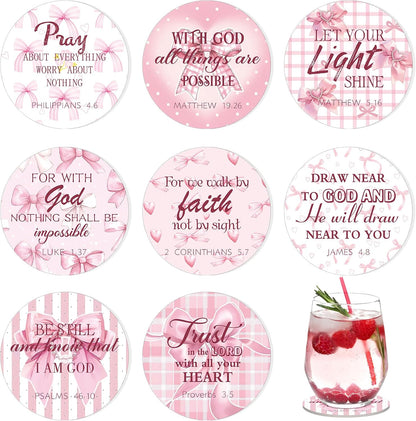 Christmas Christian Pink Bow Coquette Coasters with Bible Verses