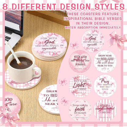 Christmas Christian Pink Bow Coquette Coasters with Bible Verses