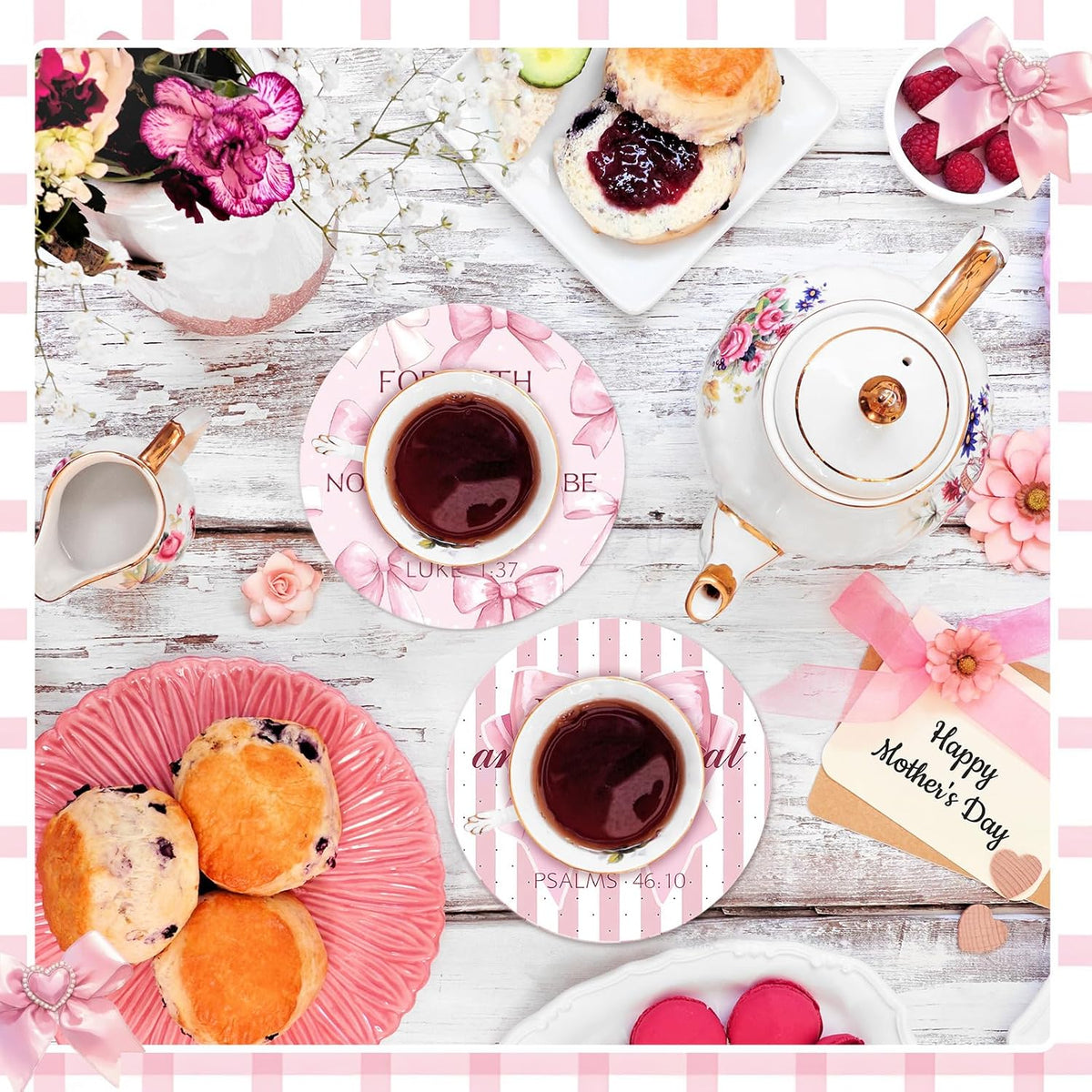 Christmas Christian Pink Bow Coquette Coasters with Bible Verses