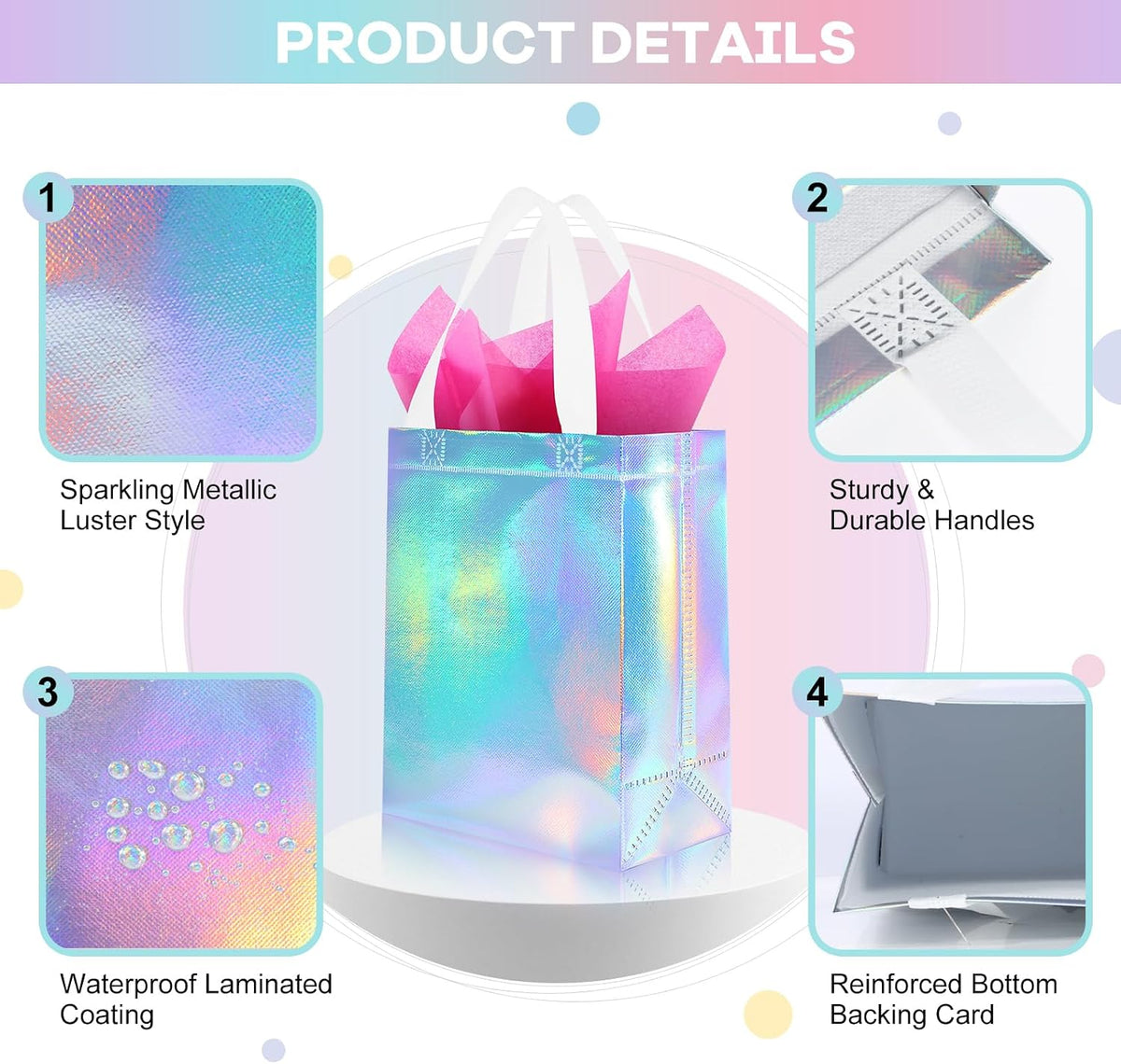 12 Pack Pink Reusable Gift Bags with Handles & 24 Tissue Papers