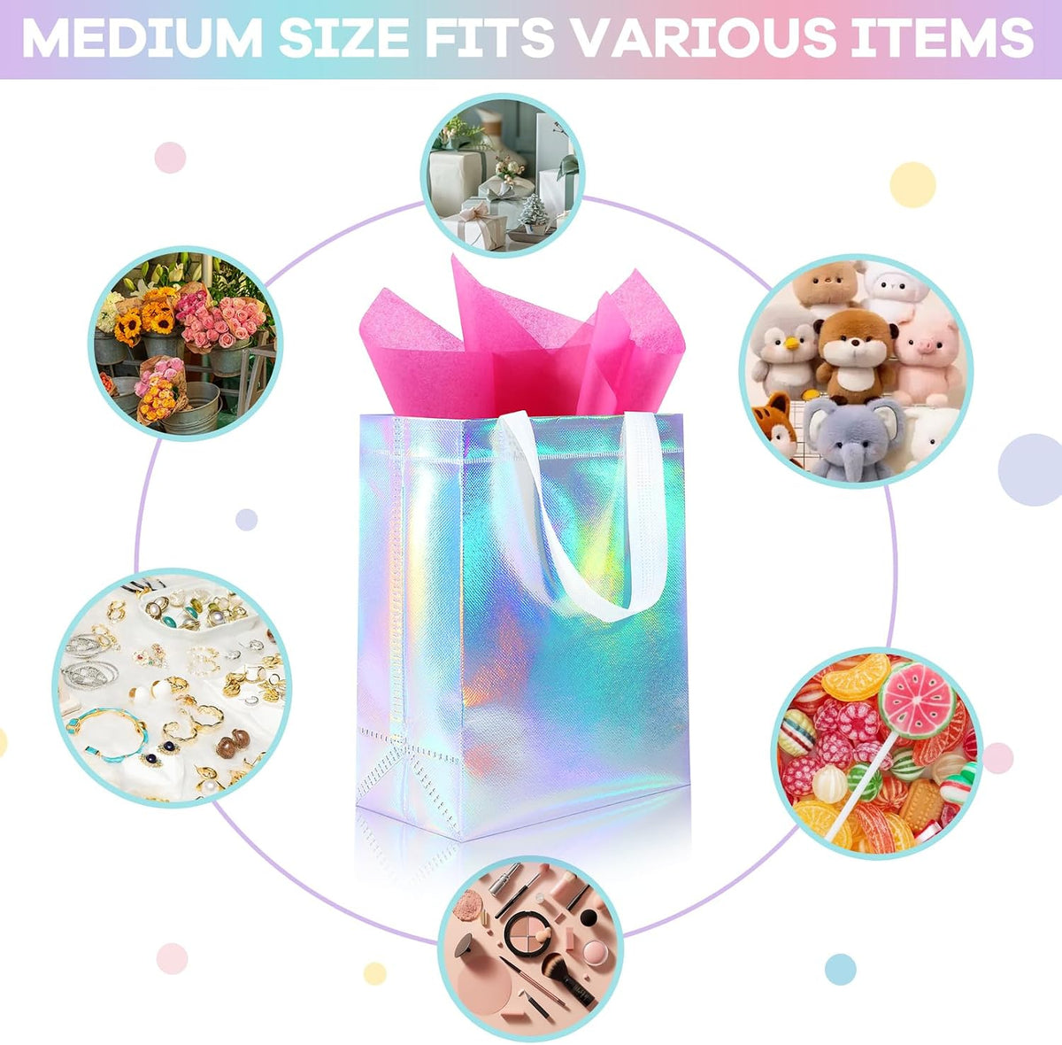 12 Pack Pink Reusable Gift Bags with Handles & 24 Tissue Papers