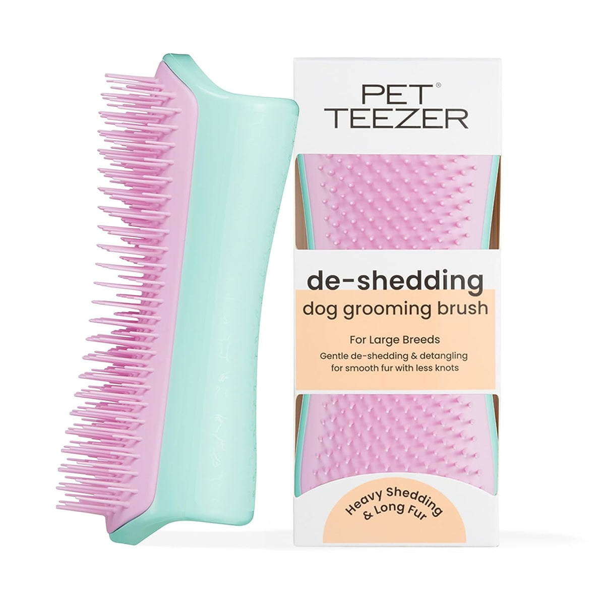 Pet Teezer De-Shedding Dog Grooming Brush, Dry Brush or Dog Bath Brush for Wet or Dry Fur, Large, Mint & Pink