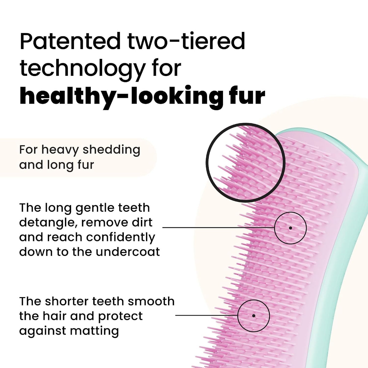 Pet Teezer De-Shedding Dog Grooming Brush, Dry Brush or Dog Bath Brush for Wet or Dry Fur, Large, Mint & Pink