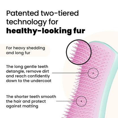 Pet Teezer De-Shedding Dog Grooming Brush, Dry Brush or Dog Bath Brush for Wet or Dry Fur, Large, Mint & Pink