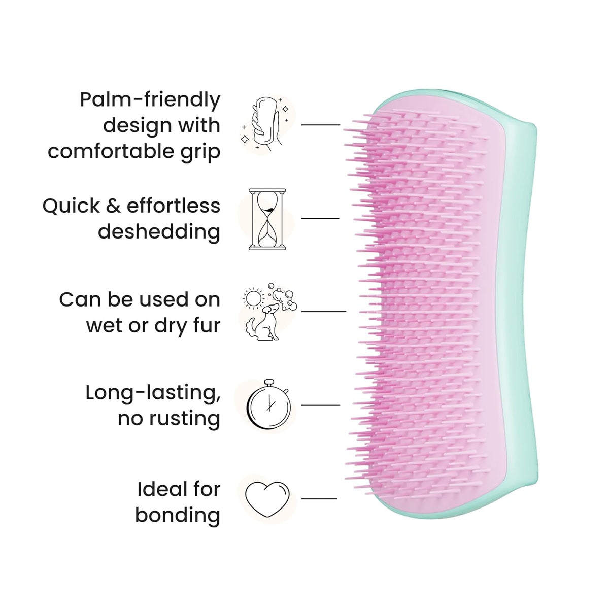 Pet Teezer De-Shedding Dog Grooming Brush, Dry Brush or Dog Bath Brush for Wet or Dry Fur, Large, Mint & Pink