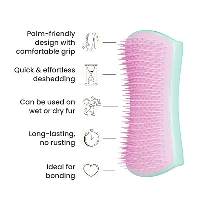 Pet Teezer De-Shedding Dog Grooming Brush, Dry Brush or Dog Bath Brush for Wet or Dry Fur, Large, Mint & Pink