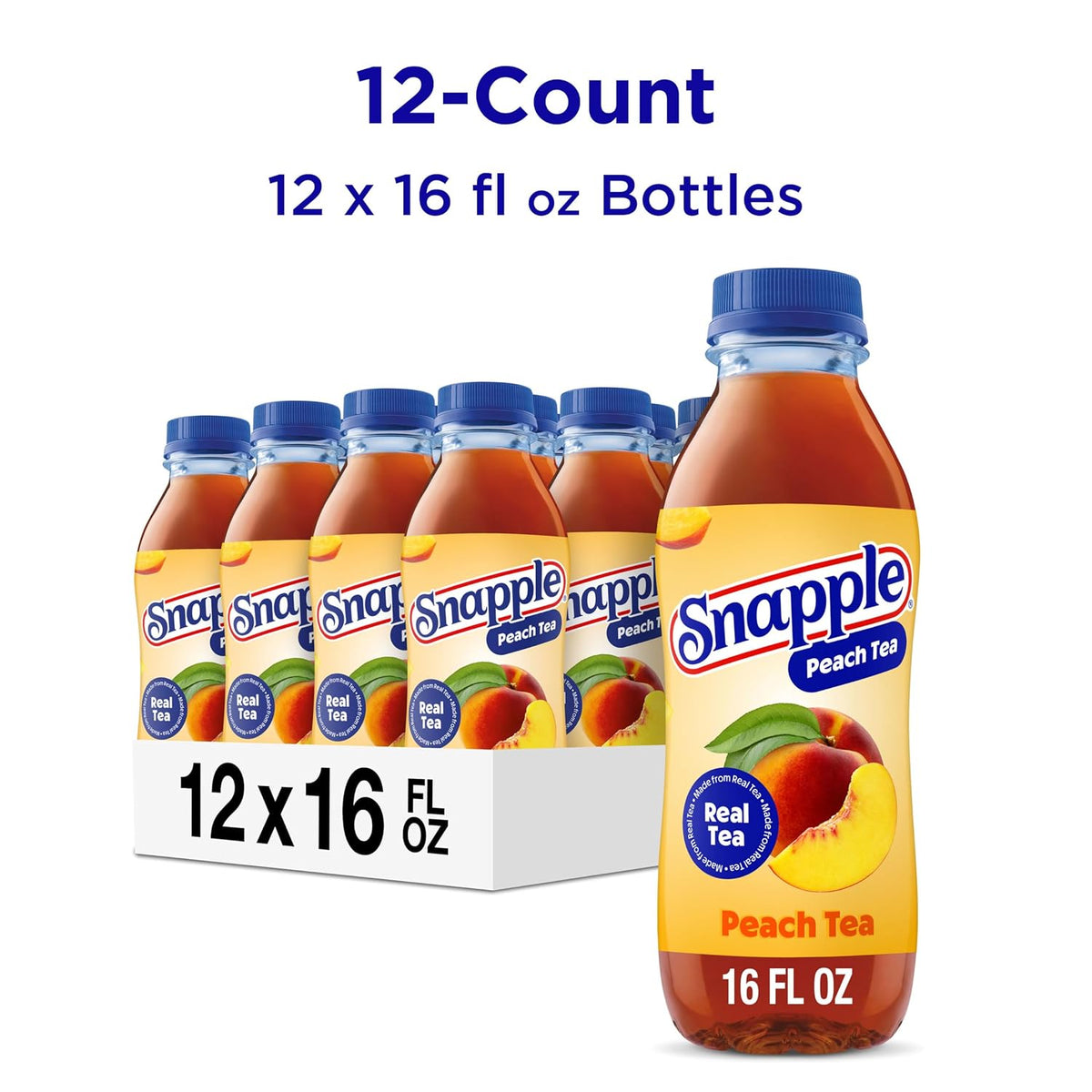 Peach Tea, 16 fl oz recycled plastic bottle, Pack of 12