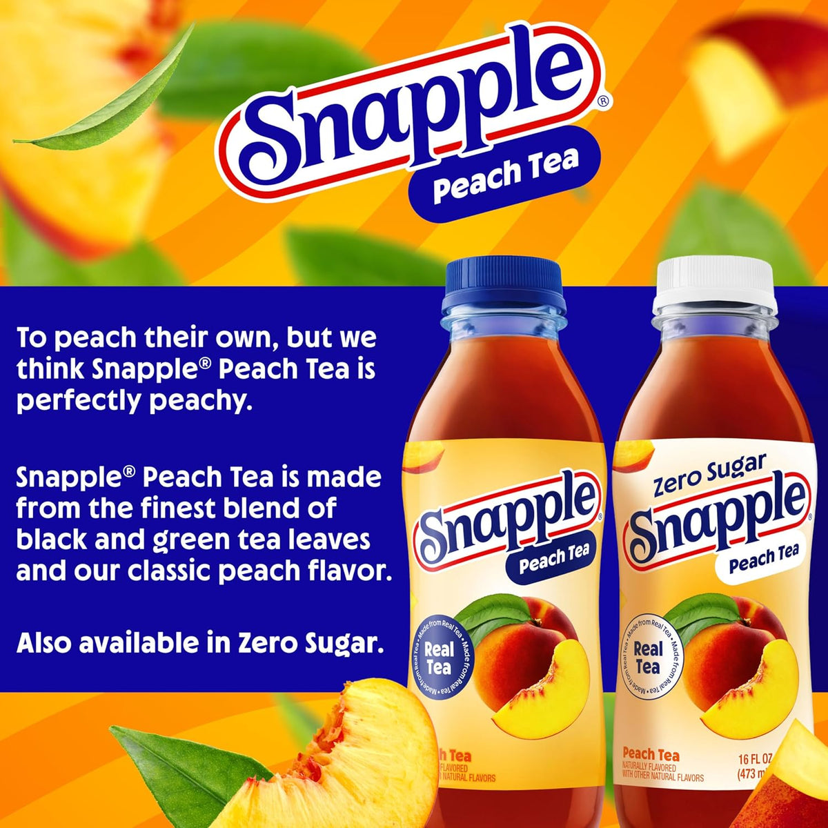 Peach Tea, 16 fl oz recycled plastic bottle, Pack of 12