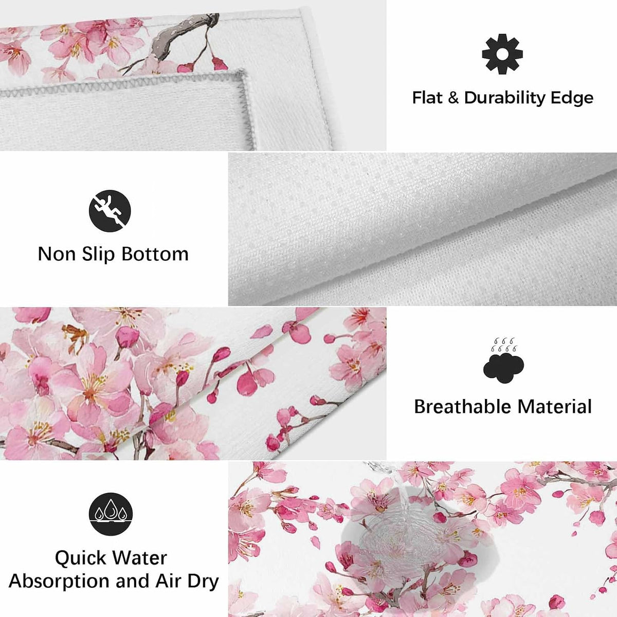 Outdoor Rug 6' x 9', Spring Peach Flowers Large Carpet Area Rugs for Patio, RV, Deck, Pink Botanical Floral Leaves Branch Water Absorption Camping Rug, Lightweight Washable Rugs Runner