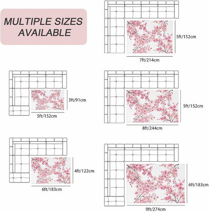 Outdoor Rug 6' x 9', Spring Peach Flowers Large Carpet Area Rugs for Patio, RV, Deck, Pink Botanical Floral Leaves Branch Water Absorption Camping Rug, Lightweight Washable Rugs Runner