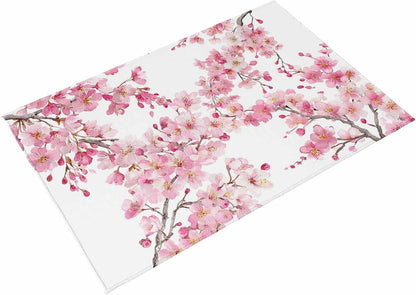 Outdoor Rug 6' x 9', Spring Peach Flowers Large Carpet Area Rugs for Patio, RV, Deck, Pink Botanical Floral Leaves Branch Water Absorption Camping Rug, Lightweight Washable Rugs Runner