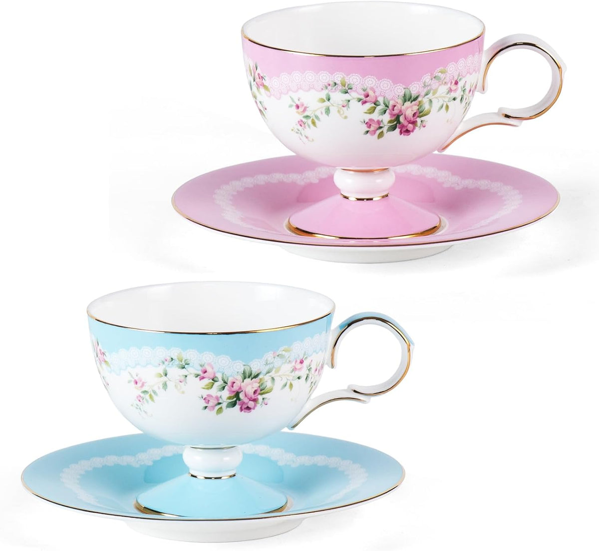 Tea Cups Set of 2,Ceramic Floral Pattern Demitasse Cup