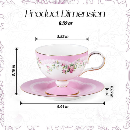 Tea Cups Set of 2,Ceramic Floral Pattern Demitasse Cup