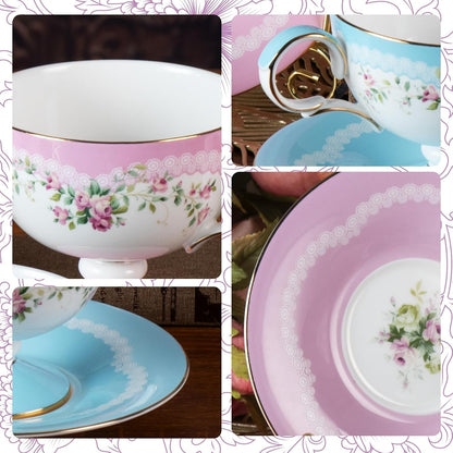 Tea Cups Set of 2,Ceramic Floral Pattern Demitasse Cup